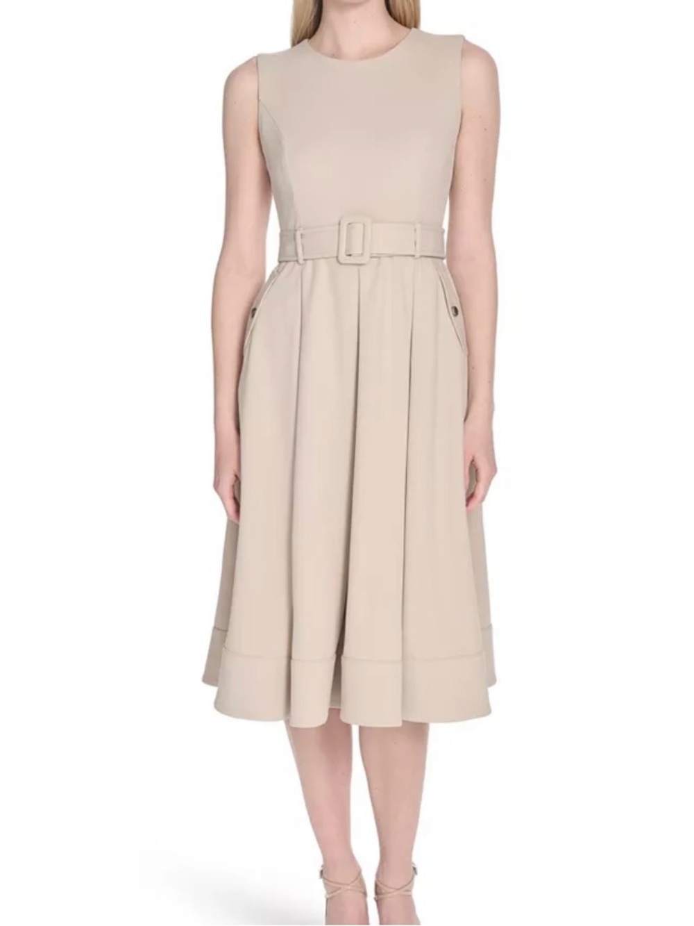 Calvin Klein Women’s Scuba Crepe Sleeveless Belted A-Line Dress size 8 New